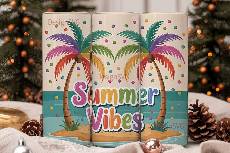 Rainbow Summer Vibes 20oz Tumbler Sublimation DesignSVG 