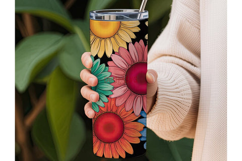 Rainbow Sunflower 20oz Tumbler Wrap Sublimation DesignSVG 