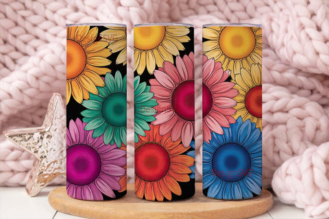 Rainbow Sunflower 20oz Tumbler Wrap Sublimation DesignSVG 