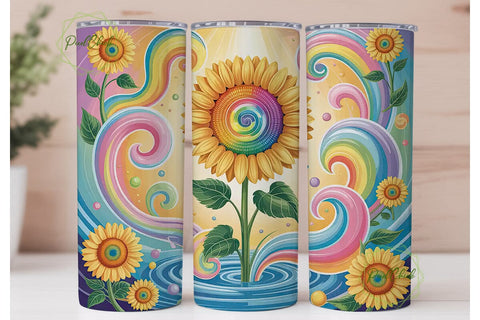 Rainbow Sunflower 20oz Tumbler Wrap Sublimation PixelChick 