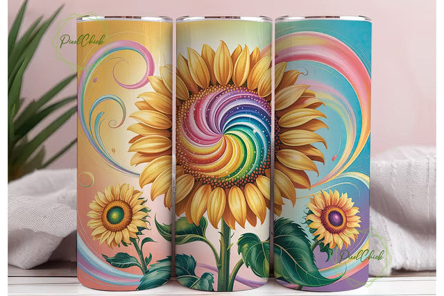 Rainbow Sunflower 20oz Tumbler Wrap Sublimation PixelChick 