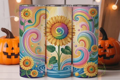 Rainbow Sunflower 20oz Tumbler Wrap Sublimation PixelChick 