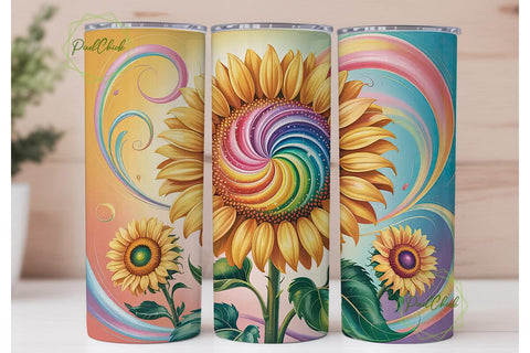 Rainbow Sunflower 20oz Tumbler Wrap Sublimation PixelChick 