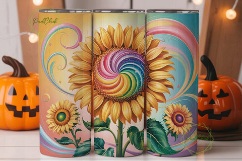 Rainbow Sunflower 20oz Tumbler Wrap Sublimation PixelChick 