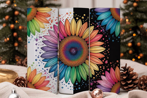 Rainbow Sunflower Glitter 20oz Tumbler Sublimation DesignSVG 
