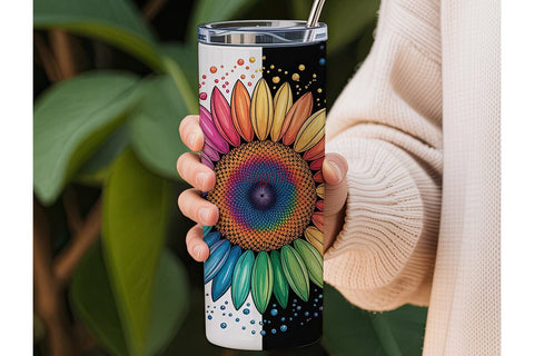 Rainbow Sunflower Glitter 20oz Tumbler Sublimation DesignSVG 