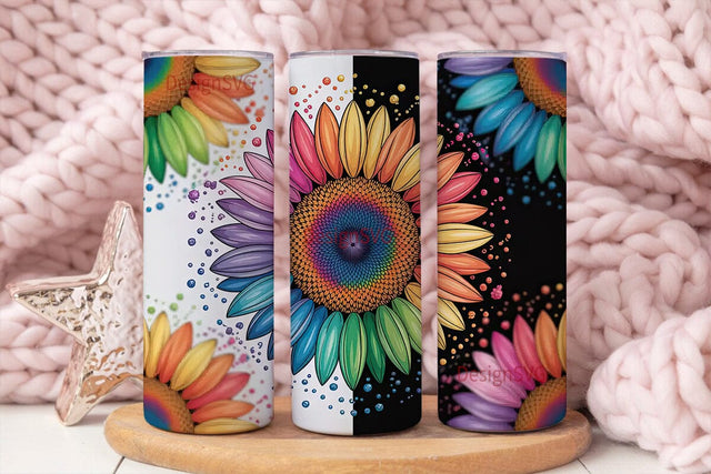 Rainbow Sunflower Glitter 20oz Tumbler Sublimation DesignSVG 