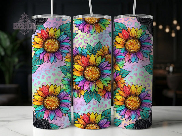 Rainbow Sunflower Leopard 20oz Tumbler, Rainbow Sunflower Leopard, 20oz Tumbler Wrap, Sublimation Design, Sunflower Tumbler PNG, Leopard Print Graphic, Rainbow Flower Wrap, Digital Tumbler Craft Sublimation SvggirlplusArt 