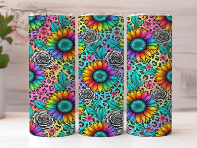 Rainbow Sunflower Leopard 20oz Tumbler, Rainbow Sunflower, Sunflower Leopard, Rainbow Leopard, Leopard Tumbler, 20oz Tumbler, Sunflower Tumbler, Tumbler Wra Sublimation Lara' s Designs 
