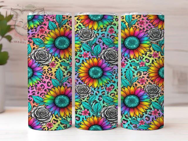 Rainbow Sunflower Leopard 20oz Tumbler, Rainbow Sunflower, Sunflower Leopard, Rainbow Leopard, Leopard Tumbler, 20oz Tumbler, Sunflower Tumbler, Tumbler Wra Sublimation Lara' s Designs 