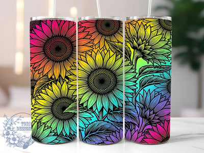 Rainbow Sunflower Linocut 20oz Tumbler, Rainbow Sunflower, Sunflower Linocut, Linocut Tumbler, Rainbow Tumbler, Sunflower Tumbler, 20oz Tumbler, Tumbler Wrap Sublimation ToriDesigns 
