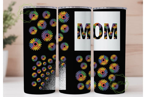 Rainbow Sunflower Mom 20oz Tumbler Wrap Sublimation PixelChick 