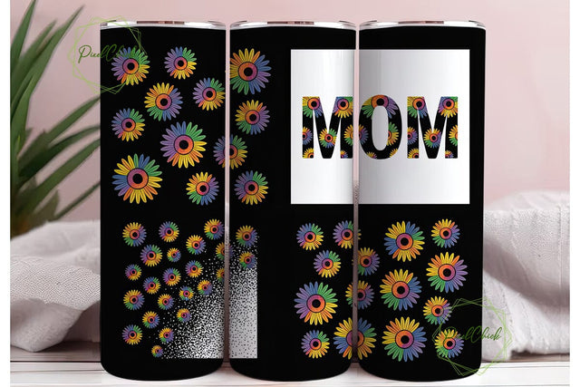 Rainbow Sunflower Mom 20oz Tumbler Wrap Sublimation PixelChick 