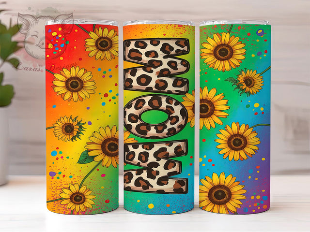 Rainbow Sunflower Mom Life Tumbler Wrap, Rainbow Tumbler Design, Sunflower Tumbler, 20oz Skinny Tumbler, Floral Tumbler Wrap, Mom Life Tumbler, Bright Tumbler Design Sublimation Lara' s Designs 
