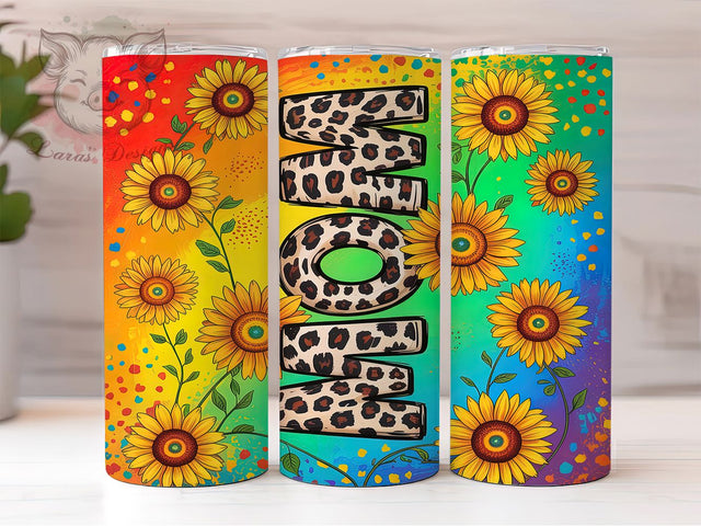 Rainbow Sunflower Mom Life Tumbler Wrap, Rainbow Tumbler Design, Sunflower Tumbler, 20oz Skinny Tumbler, Floral Tumbler Wrap, Mom Life Tumbler, Bright Tumbler Design Sublimation Lara' s Designs 