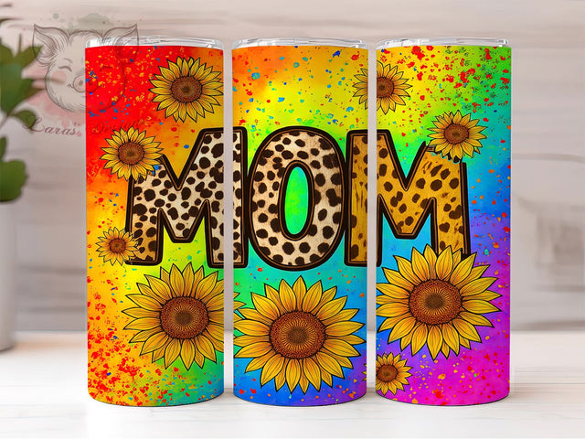 Rainbow Sunflower Mom Life Tumbler Wrap, Rainbow Tumbler Design, Sunflower Tumbler, 20oz Skinny Tumbler, Floral Tumbler Wrap, Mom Life Tumbler, Bright Tumbler Design Sublimation Lara' s Designs 
