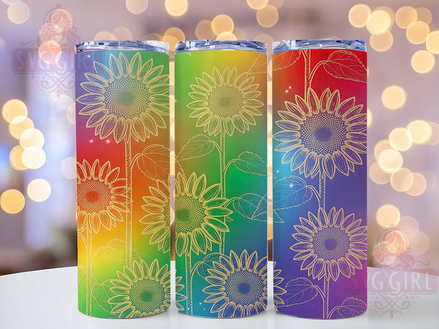 Rainbow Sunflower Pride Tumbler Wrap, LGBTQ Tumbler Art, Pride Month Gift, Floral Pride Design, Gay Pride Tumbler, Inclusive Flower Cup, Rainbow Support Gift Sublimation SvggirlplusArt 
