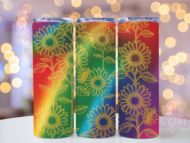 Rainbow Sunflower Pride Tumbler Wrap, LGBTQ Tumbler Art, Pride Month Gift, Floral Pride Design, Gay Pride Tumbler, Inclusive Flower Cup, Rainbow Support Gift Sublimation SvggirlplusArt 