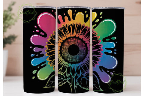 Rainbow Sunflower Splatter 20oz Tumbler Sublimation PixelChick 