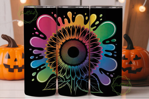 Rainbow Sunflower Splatter 20oz Tumbler Sublimation PixelChick 