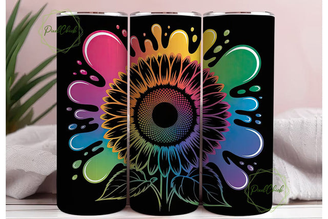 Rainbow Sunflower Splatter 20oz Tumbler Sublimation PixelChick 