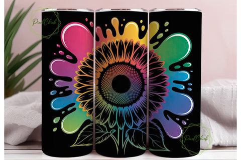 Rainbow Sunflower Splatter 20oz Tumbler Sublimation PixelChick 