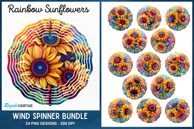 Rainbow Sunflowers Wind Spinner Sublimation Designs Bundle Sublimation Regulrcrative 