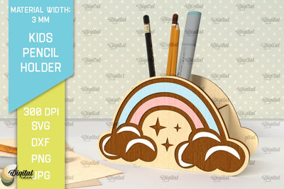 Rainbow SVG. Wooden Kids Pencil Holder Laser Cut. Pen Holder SVG Design SVG Evgenyia Guschina 