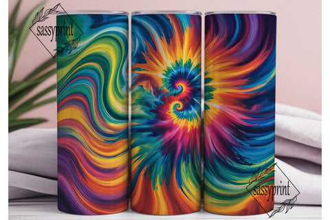 Rainbow Swirl Tie-Dye 20oz Tumbler Wrap Sublimation sassyprint 