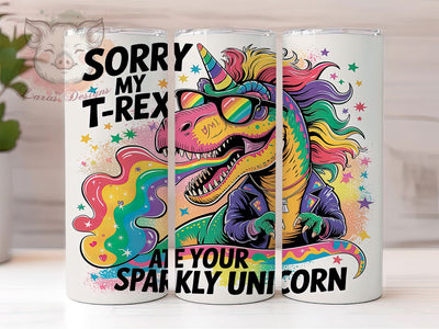 Rainbow T-Rex Unicorn Punk Dinosaur Tumbler Wrap, Funny Dinosaur Wrap, Rainbow Punk Tumbler, 20oz Dino Tumbler Design, Whimsical Tumbler Sublimation, Unicorn Dinosaur Tumbler Sublimation Lara' s Designs 