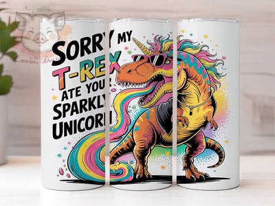 Rainbow T-Rex Unicorn Punk Dinosaur Tumbler Wrap, Funny Dinosaur Wrap, Rainbow Punk Tumbler, 20oz Dino Tumbler Design, Whimsical Tumbler Sublimation, Unicorn Dinosaur Tumbler Sublimation Lara' s Designs 