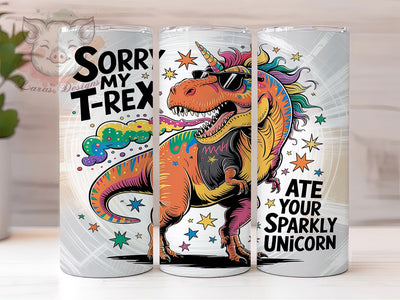 Rainbow T-Rex Unicorn Punk Dinosaur Tumbler Wrap, Funny Dinosaur Wrap, Rainbow Punk Tumbler, 20oz Dino Tumbler Design, Whimsical Tumbler Sublimation, Unicorn Dinosaur Tumbler Sublimation Lara' s Designs 