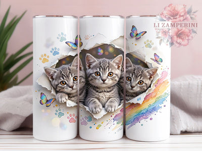 Rainbow Tabby Kittens 20oz Tumbler, Rainbow Colors, Tabby Kittens, Colorful Cats, 20oz Tumbler Wrap, Sublimation Design, Cute Feline, Digital Download Sublimation Li Zamperini 