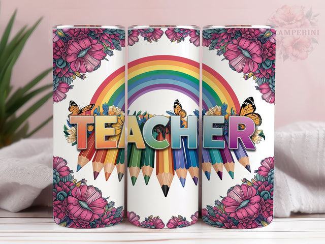 Rainbow Teacher 20oz Tumbler Wrap PNG, Floral Pencil Teacher Tumbler Png, Straight & Tapered Tumbler Wrap, Instant Digital Download Sublimation Li Zamperini 
