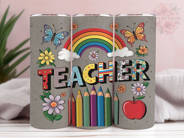 Rainbow Teacher 20oz Tumbler Wrap PNG, Teacher Tumbler Png, Straight & Tapered Tumbler Wrap, Instant Digital Download Sublimation Li Zamperini 
