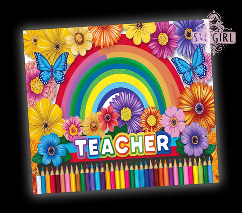 Rainbow Teacher 20oz Tumbler Wrap, Rainbow Teacher, Teacher Tumbler, 20oz Tumbler, Sublimation Wrap, Custom Tumbler, Teacher Gift, Back to School Sublimation SvggirlplusArt 