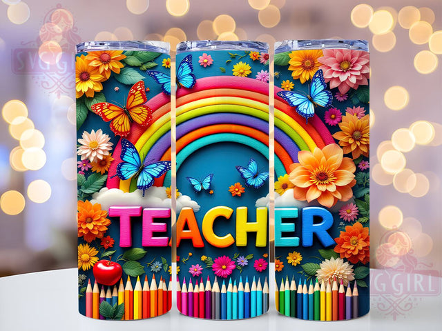 Rainbow Teacher 20oz Tumbler Wrap, Rainbow Teacher, Teacher Tumbler, 20oz Tumbler, Sublimation Wrap, Custom Tumbler, Teacher Gift, Back to School Sublimation SvggirlplusArt 