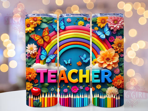 Rainbow Teacher 20oz Tumbler Wrap, Rainbow Teacher, Teacher Tumbler, 20oz Tumbler, Sublimation Wrap, Custom Tumbler, Teacher Gift, Back to School Sublimation SvggirlplusArt 