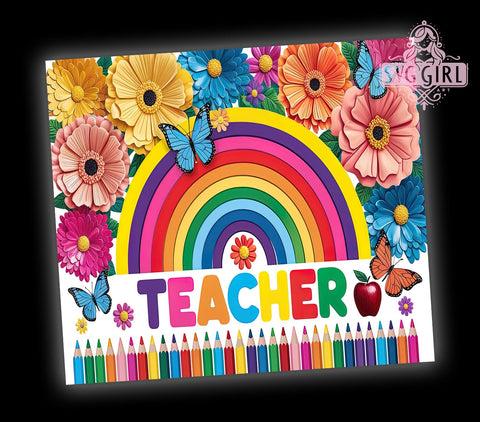Rainbow Teacher 20oz Tumbler Wrap, Rainbow Teacher, Teacher Tumbler, 20oz Tumbler, Sublimation Wrap, Custom Tumbler, Teacher Gift, Back to School Sublimation SvggirlplusArt 