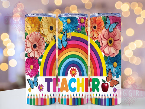 Rainbow Teacher 20oz Tumbler Wrap, Rainbow Teacher, Teacher Tumbler, 20oz Tumbler, Sublimation Wrap, Custom Tumbler, Teacher Gift, Back to School Sublimation SvggirlplusArt 