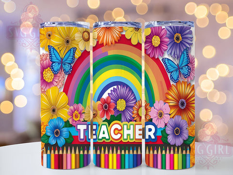 Rainbow Teacher 20oz Tumbler Wrap, Rainbow Teacher, Teacher Tumbler, 20oz Tumbler, Sublimation Wrap, Custom Tumbler, Teacher Gift, Back to School Sublimation SvggirlplusArt 