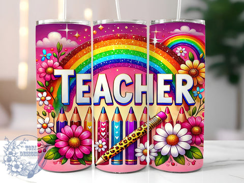 Rainbow Teacher Gift 20oz Tumbler, Teacher Gift, 20oz Sublimation, Colorful Drinkware, Educational Gift, Teacher Appreciation, Unique Tumbler Wrap Sublimation ToriDesigns 