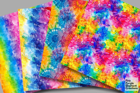 Rainbow Tie Dye Digital Paper - Pride LGBTQ Sublimation Digital Pattern Fine Purple Elephant Creations 