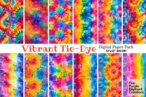 Rainbow Tie Dye Digital Paper - Pride LGBTQ Sublimation Digital Pattern Fine Purple Elephant Creations 
