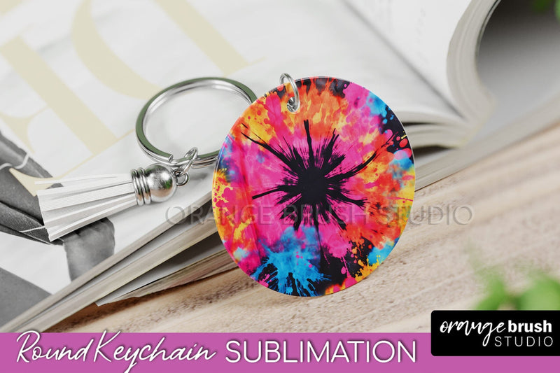 Rainbow Tie Dye Keychain - Neon Keychain Sublimation Design Sublimation OrangeBrushStudio 