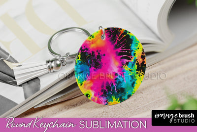Rainbow Tie Dye Keychain - Neon Keychain Sublimation Design Sublimation OrangeBrushStudio 