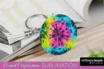 Rainbow Tie Dye Keychain - Neon Keychain Sublimation Design Sublimation OrangeBrushStudio 