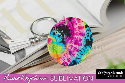 Rainbow Tie Dye Keychain - Neon Keychain Sublimation Design Sublimation OrangeBrushStudio 