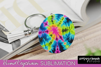 Rainbow Tie Dye Keychain - Neon Keychain Sublimation Design Sublimation OrangeBrushStudio 