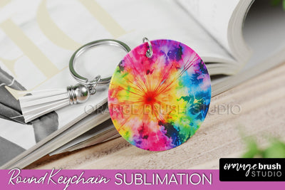 Rainbow Tie Dye Keychain - Neon Keychain Sublimation Design Sublimation OrangeBrushStudio 